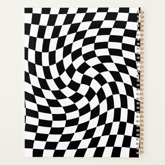 Black & White Warped Checkered Pattern Custom Planner (Achterkant)