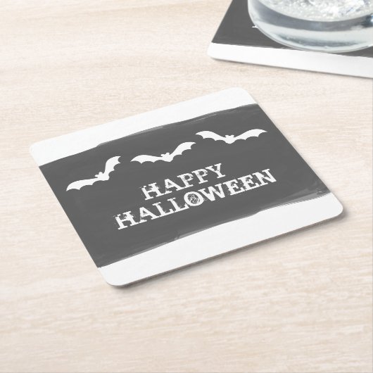 Black White Waterverf Bats Halloween Kartonnen Onderzetters (Schuin)