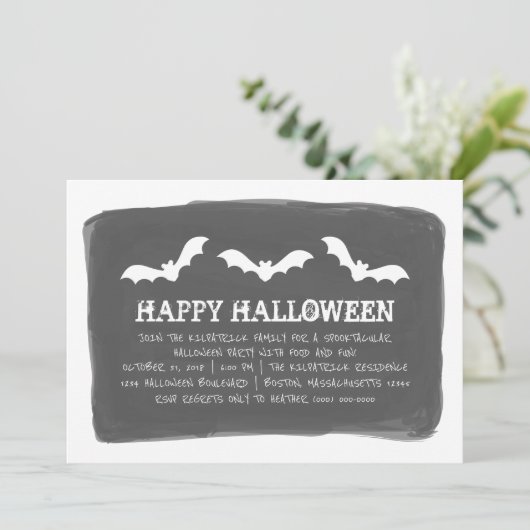 Black White Waterverf Bats Halloween Party Kaart (Staand voorkant)