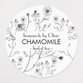 Black White Waterverf Chamomile Homemade Tea Labels (Design 2)