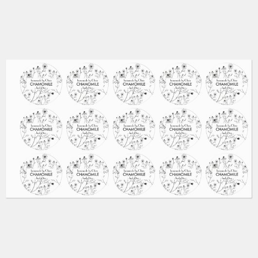 Black White Waterverf Chamomile Homemade Tea Labels (Vel)
