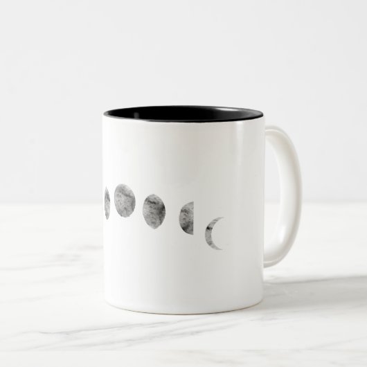 Black White Waterverf Moon Phases Modern Minimum Tweekleurige Koffiemok (Voorkant rechts)