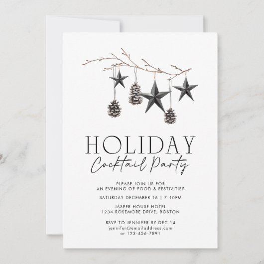 Black White Waterverf Ornamenten Holiday Party Kaart (Voorkant)