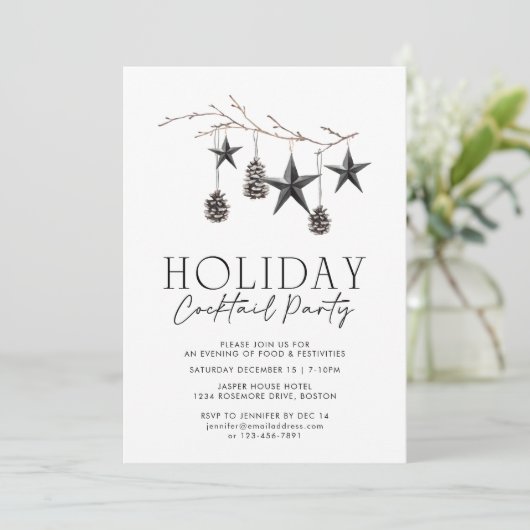Black White Waterverf Ornamenten Holiday Party Kaart (Staand voorkant)