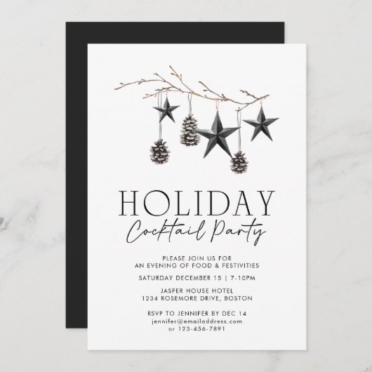 Black White Waterverf Ornamenten Holiday Party Kaart (Voorkant / Achterkant)