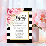 Black White Waterverf Pink Floral Vrijgezellenfees Kaart<br><div class="desc">De rendabele en moderne editable sjablonen uitnodiging voor vrijgezellenfeest in witte en zwarte strepen. Faux gouden lijst met waterverf roze bloem op de hoek. Alle tekst kan worden bewerkt en gewijzigd; lettertype,  kleur en grootte. De ontwerper van het contact voor andere variaties of hulp.</div>