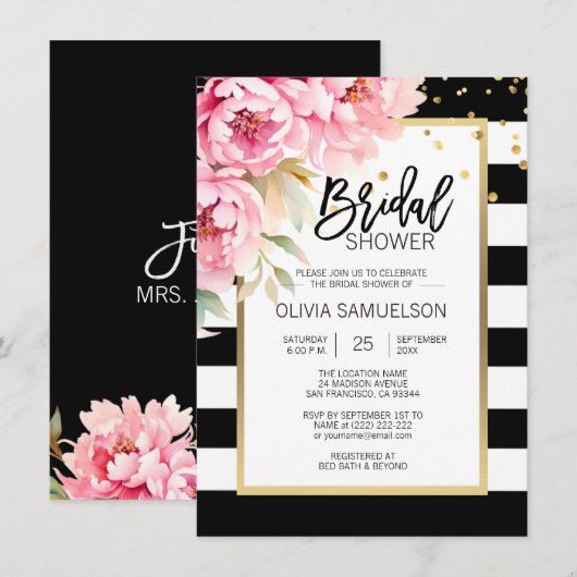 Black White Waterverf Pink Floral Vrijgezellenfees Kaart (Voorkant / Achterkant)