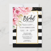 Black White Waterverf Pink Floral Vrijgezellenfees Kaart (Voorkant)