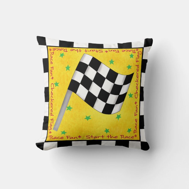 Black White Waving Winner Checkered Flag Yellow Kussen (Voorkant)