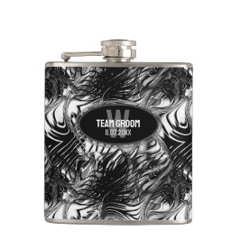 Black White Wavy Pattern Groomsmen Gift Heupfles