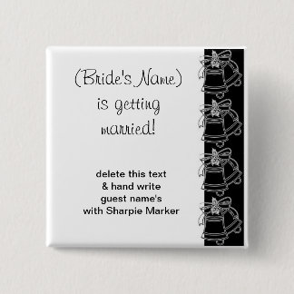 Black White Wedding Bells Vrijgezellenfeest Name P Vierkante Button 5,1 Cm