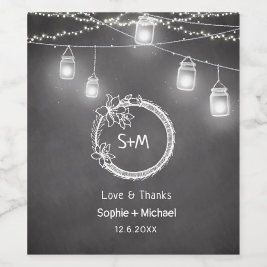 Black White Wedding Chalkboard Mason Jar Wijn Etiket (Enkel label)