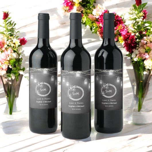 Black White Wedding Chalkboard Mason Jar Wijn Etiket