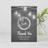 Black White Wedding Chalkboard String Lights Bedankkaart (Staand voorkant)