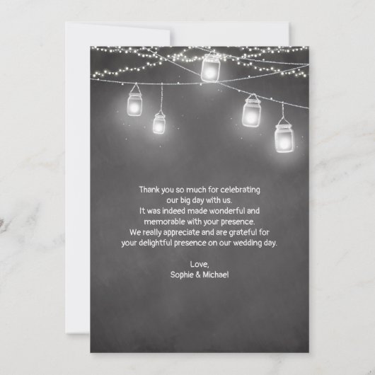 Black White Wedding Chalkboard String Lights Bedankkaart (Achterkant)