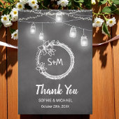 Black White Wedding Chalkboard String Lights Bedankkaart