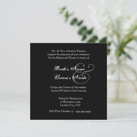 Black White Wedding Damask Lace Rehearsal Dinner Kaart (Staand voorkant)