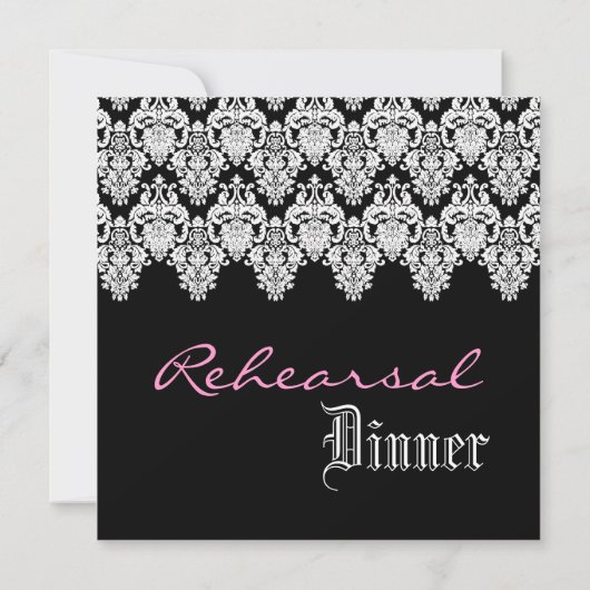 Black White Wedding Damask Lace Rehearsal Dinner Kaart (Achterkant)