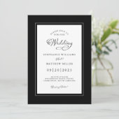 Black White Wedding Elegant Calligraphy Chic Lijst Kaart (Staand voorkant)