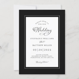 Black White Wedding Elegant Calligraphy Chic Lijst Kaart