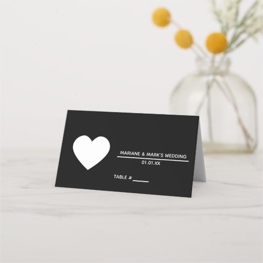 Black White Wedding Heart Logo-tabelnummer Plaatskaartje (Voorkant)
