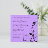 Black White Wedding Invite Floral Paars Silver Kaart (Staand voorkant)