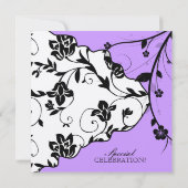 Black White Wedding Invite Floral Paars Silver Kaart (Achterkant)