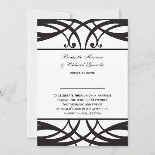 Black White Wedding Invitting Art Deco Kaart (Voorkant)