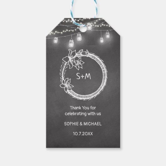 Black White Wedding Mason Jar Chalkboard Cadeaulabel (Voorkant)