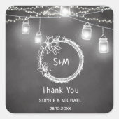 Black White Wedding Mason Jar Chalkboard Vierkante Sticker (Voorkant)