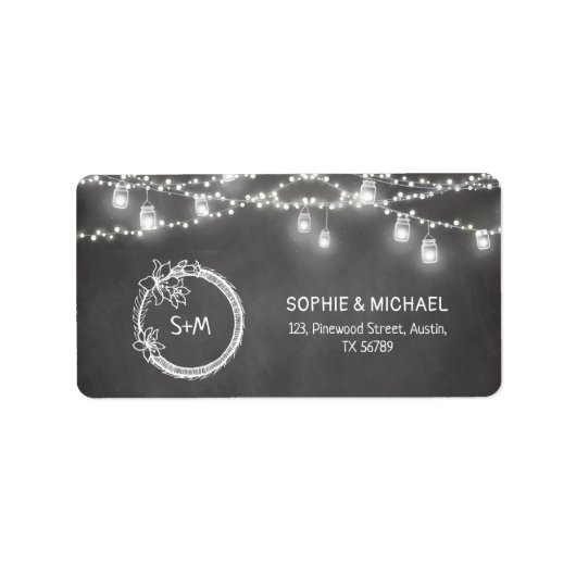 Black White Wedding Mason Jar String Lights Etiket (Voorkant)