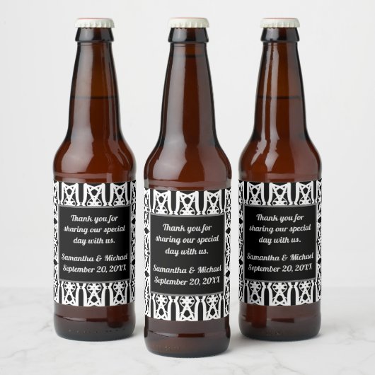 Black White Wedding Modern Guest Bedankt Bier Etiket (Flessen)