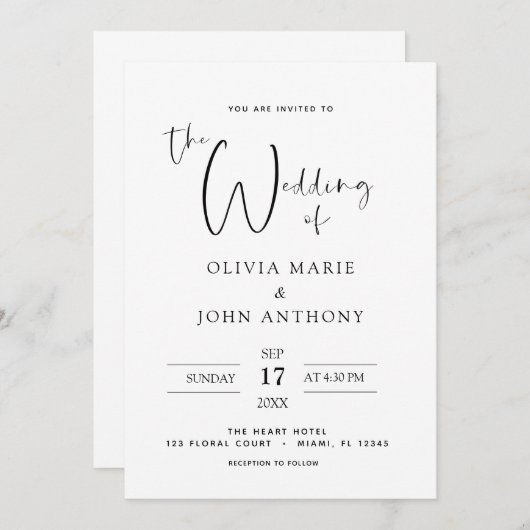 Black White Wedding Modern Typografie Kaart (Voorkant / Achterkant)