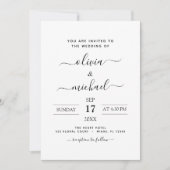 Black White Wedding Modern Typography Invitation Kaart (Voorkant)