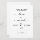 Black White Wedding Modern Typography Invitation Kaart (Voorkant / Achterkant)