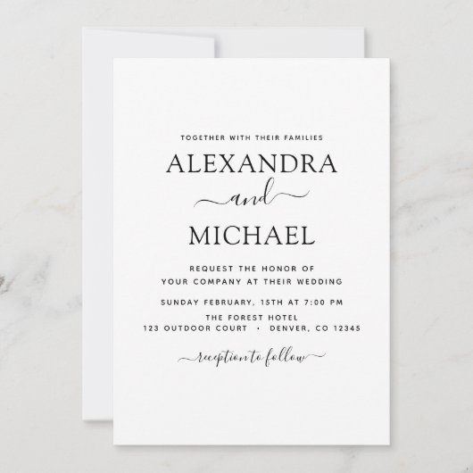 Black White Wedding Modern Typography Invitation Kaart (Voorkant)