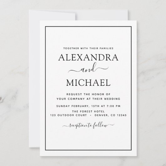 Black White Wedding Modern Typography Invitation Kaart (Voorkant)