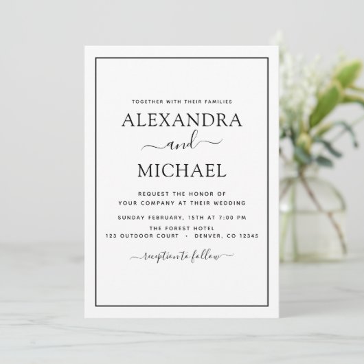 Black White Wedding Modern Typography Invitation Kaart (Staand voorkant)