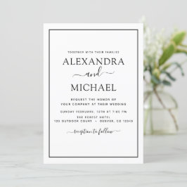 Black White Wedding Modern Typography Invitation Kaart