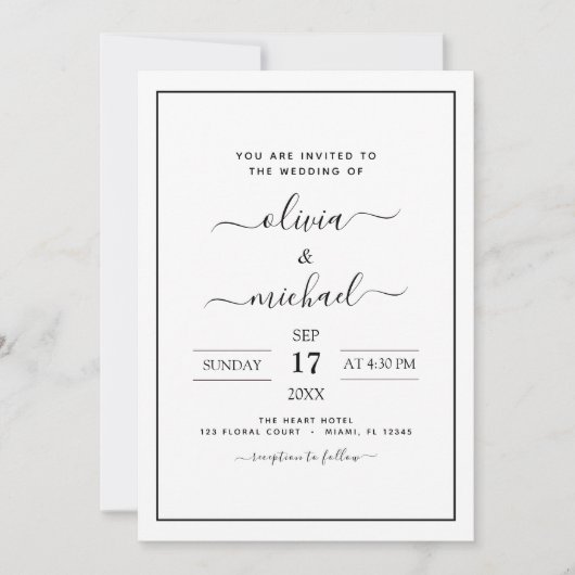 Black White Wedding Modern Typography Invitation Kaart (Voorkant)