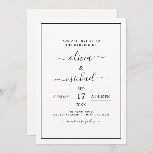 Black White Wedding Modern Typography Invitation Kaart (Voorkant / Achterkant)