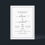 Black White Wedding Modern Typography Invitation Kaart<br><div class="desc">Uitnodigingen voor een Black and White Wedding Spring of Summer Wedding - inclusief prachtige en elegante scripttypografie met een moderne,  eenvoudige en klassieke kleur voor de speciale dag van de bruiloft.</div>