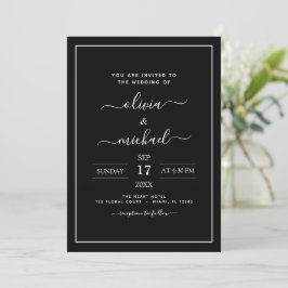 Black White Wedding Modern Typography Invitation Kaart