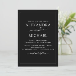 Black White Wedding Modern Typography Invitation Kaart