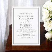 Black White Wedding Modern Typography Invitation Kaart