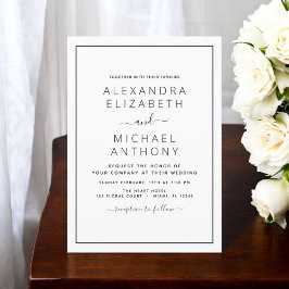 Black White Wedding Modern Typography Invitation Kaart