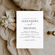 Black White Wedding Modern Typography Invitation