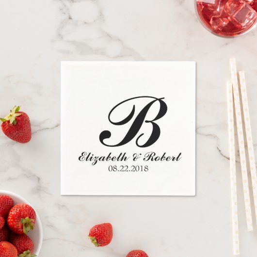 Black White Wedding Monogram Napkins Servet (Insitu)