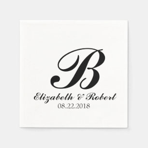 Black White Wedding Monogram Napkins Servet