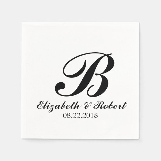 Black White Wedding Monogram Napkins Servet (Voorkant)